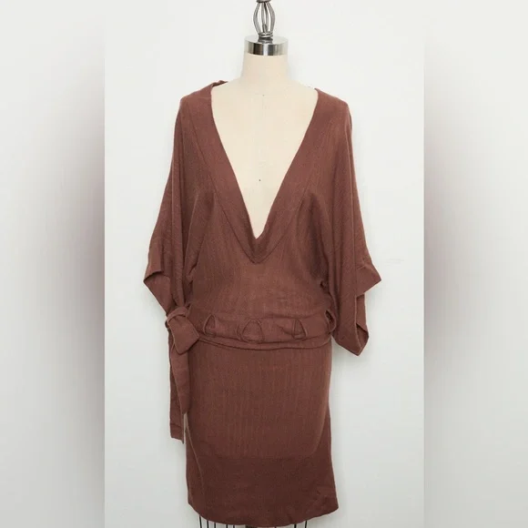 BRAVO | Dresses | Deep Vneck Batwing Sleeve Dress With A Waist Tienew |  Poshmark